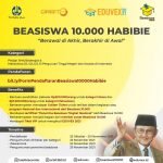 Informasi beasiswa 10 ribu Habibie untuk siswa SMA dan Mahasiswa D1, D2, D3, dan S1 Perguruan Tinggi Negeri maupun Swasta di Indonesia.