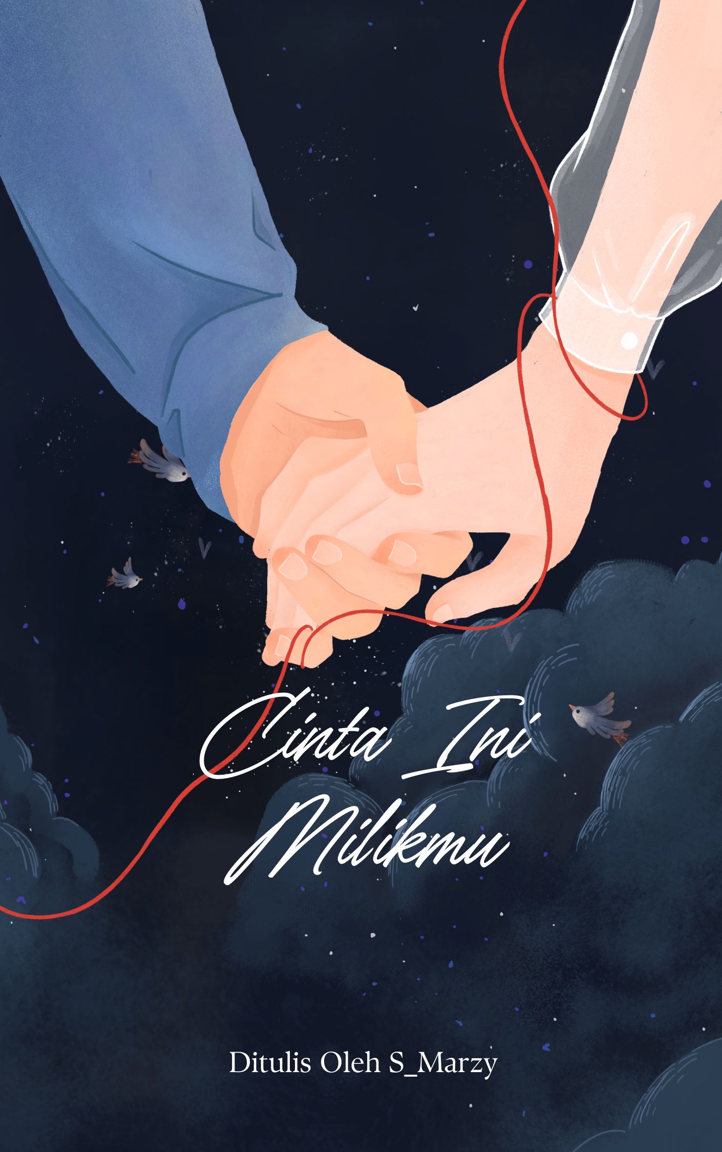 Hitam Biru Ilustrasi Sampul Buku Mengurai Benang Merah Cinta