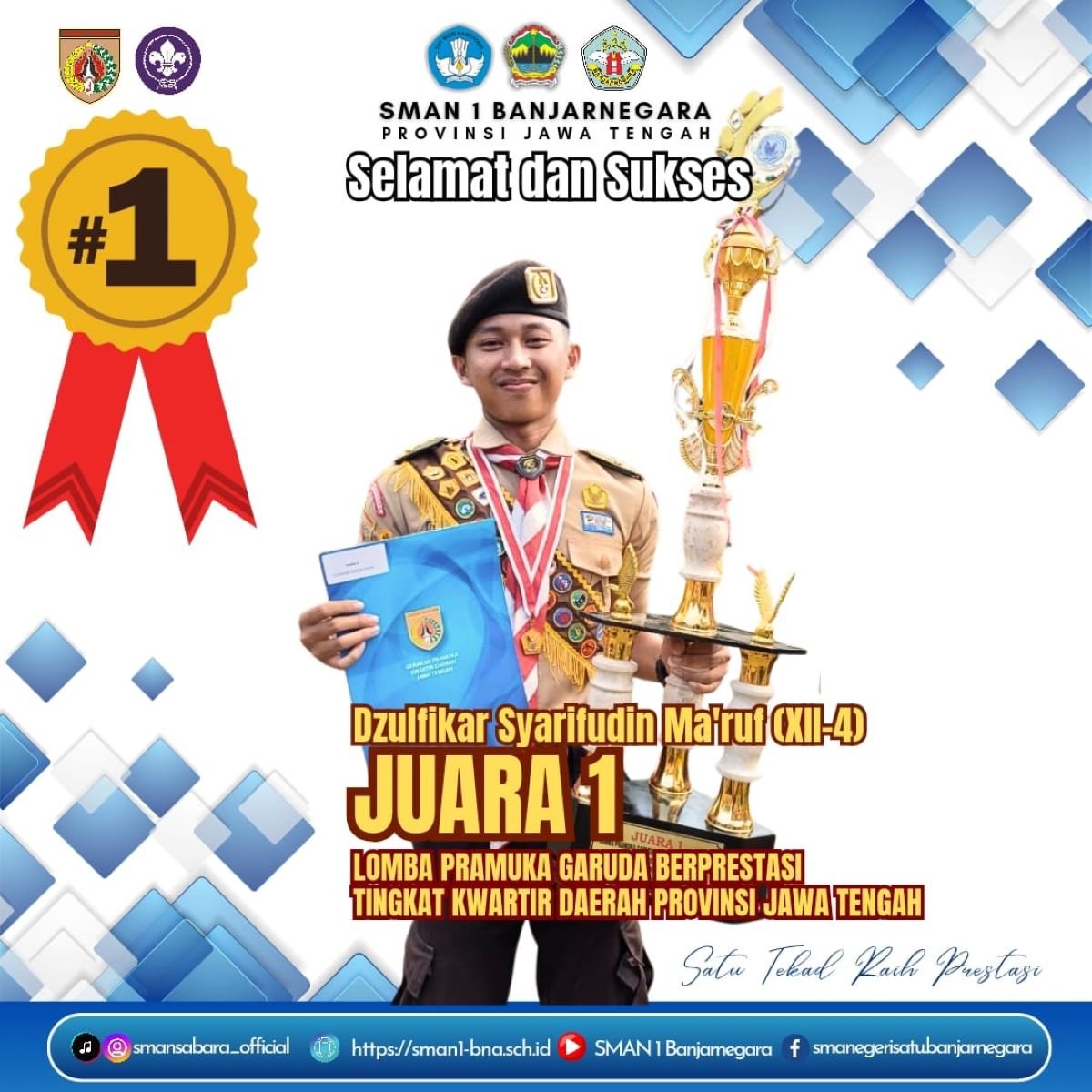 Dzulfikar Syarifuddin Ma'ruf siswa kelas XII 4 meraih juara 1 dalam ajang bergengsi Scout Eagle Awards Korda Wilayah Jateng tahun 2025