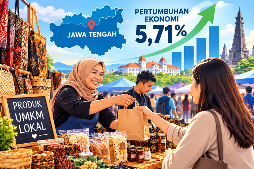 Ilustrasi UMKM Jawa Tengah melayani pembeli di tengah pertumbuhan ekonomi daerah.
