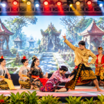 Ilustrasi pertunjukan drama kolosal dengan kostum tradisional dalam Festival Pendekar Nusantara 2026.