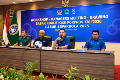Ilustrasi rapat workshop dan managers meeting babak kualifikasi cabang sepak bola Porprov XVII Jawa Tengah 2026.