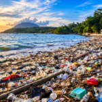 Sampah plastik dan limbah rumah tangga menumpuk di sepanjang pantai hingga mencemari kawasan laut.