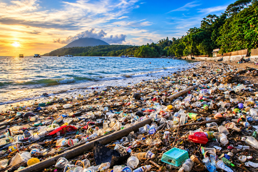 Sampah plastik dan limbah rumah tangga menumpuk di sepanjang pantai hingga mencemari kawasan laut.