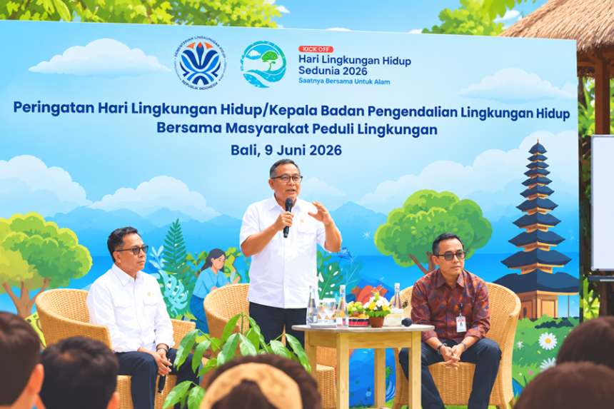 Pejabat Kementerian Lingkungan Hidup menyampaikan paparan dalam kegiatan bersama masyarakat peduli lingkungan di Bali pada Hari Lingkungan Hidup Sedunia 2026.