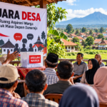 Ilustrasi warga Danaraja berdiskusi menyampaikan aspirasi untuk masa depan desa melalui program Suara Desa.