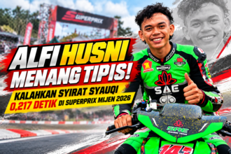Alfi Husni SAE Racing Team meraih kemenangan dramatis atas Syirat Syauqi dengan selisih 0,217 detik di Final SuperPrix Mijen 2026.