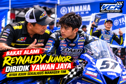 Reynaldy Junior bersama ayah asuh sekaligus manajer tim Yawan Jaya di ajang Yamaha Cup Race.